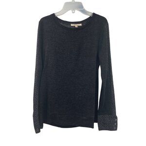 Les Serein Womens Lightweight Pullover Sweater Polka Dot Trim Black/White S